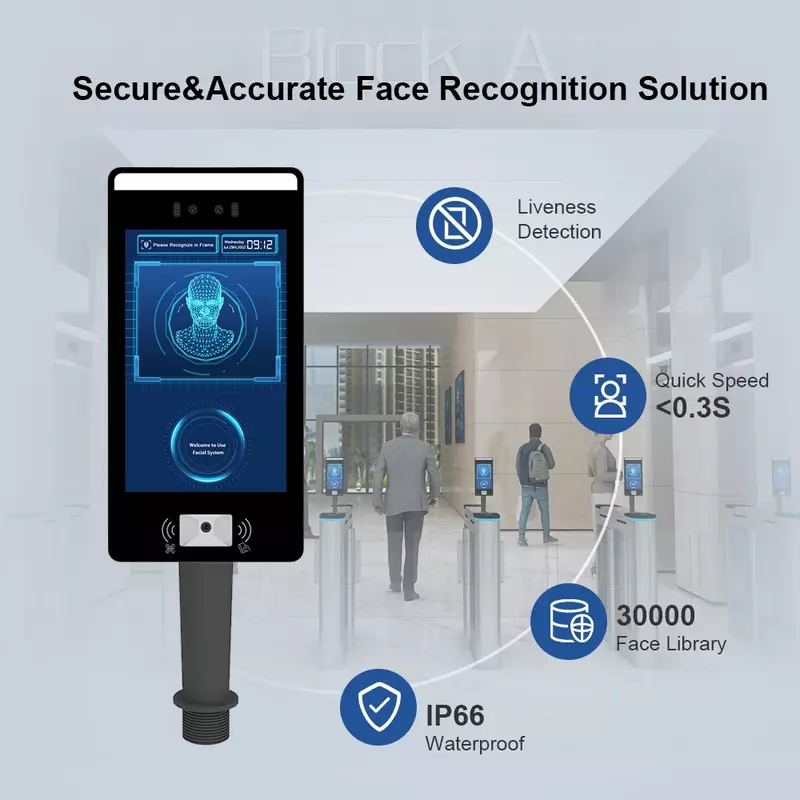 Dynamisches ai Temperatur messgerät biometrisches echtes Gesichts erkennungs terminal für das Tür zugangs system der Zeiter fassung maschine