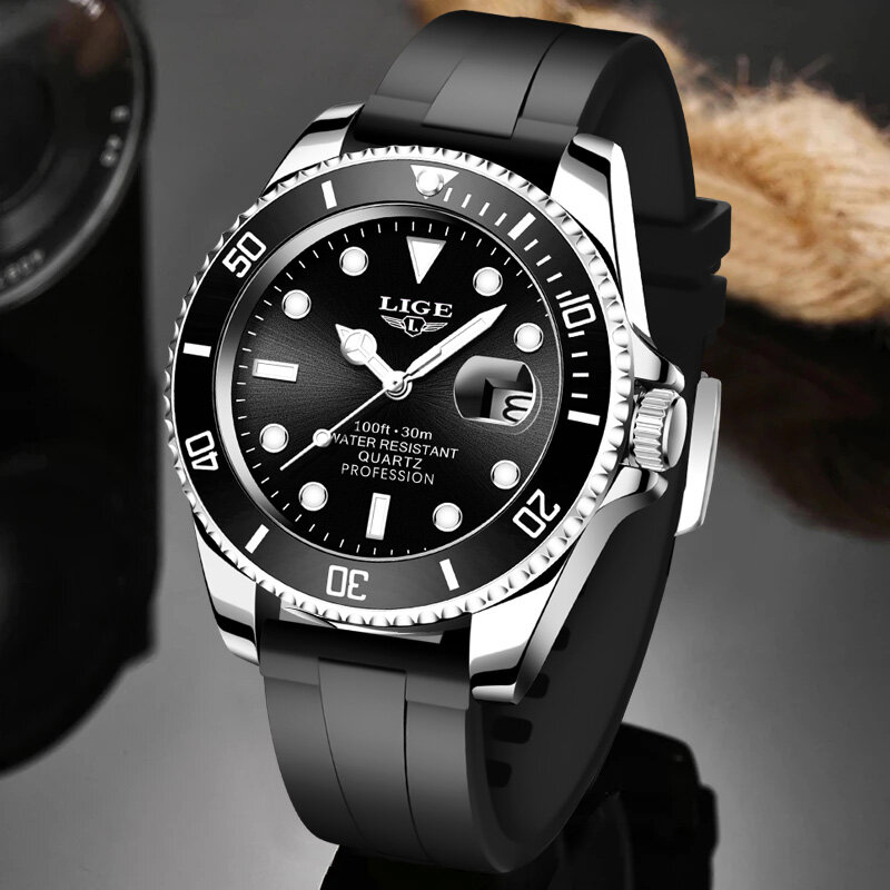 Lichte Mannen Horloge Business Date Horloge Voor Mannen Luxe Sport Quartz Horloges Waterdichte Lichtgevende Siliconen Polshorlogio Masculino