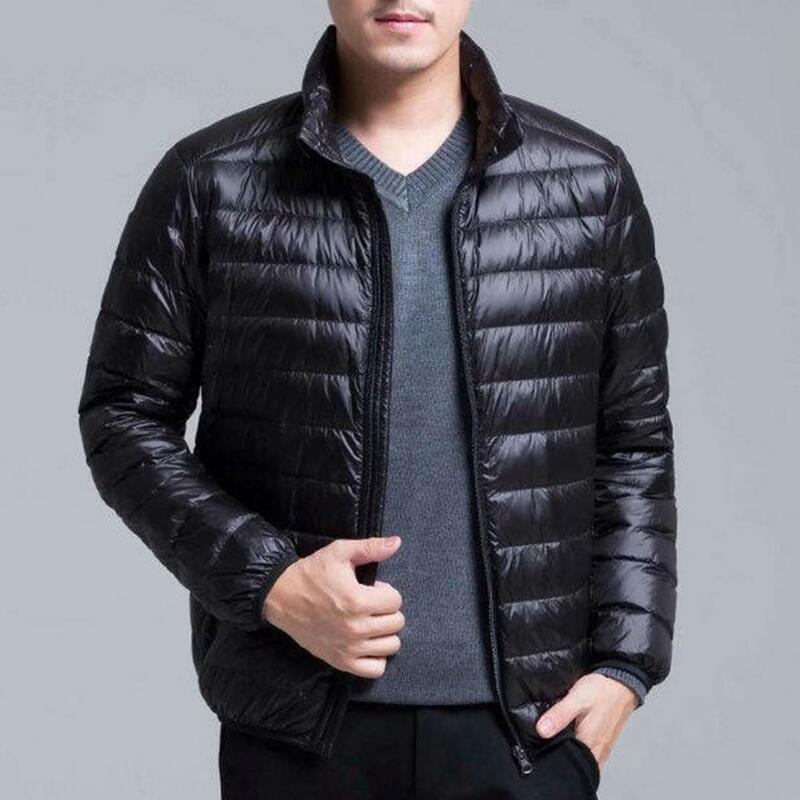 Long Sleeve Men Coat Stylish Men's Lightweight Padded Jackets with Stand Collar Zipper Placket Quilted Design for Autumn Winter