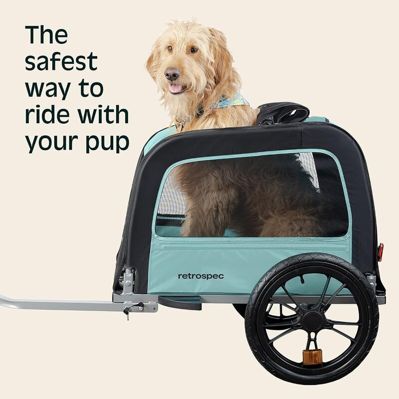 Pet Bike Trailer - Small & Medium Sized Dogs Bicycle Carrier Foldable Frame with 16 Inch Wheels Non-Slip Floor & Internal Leash