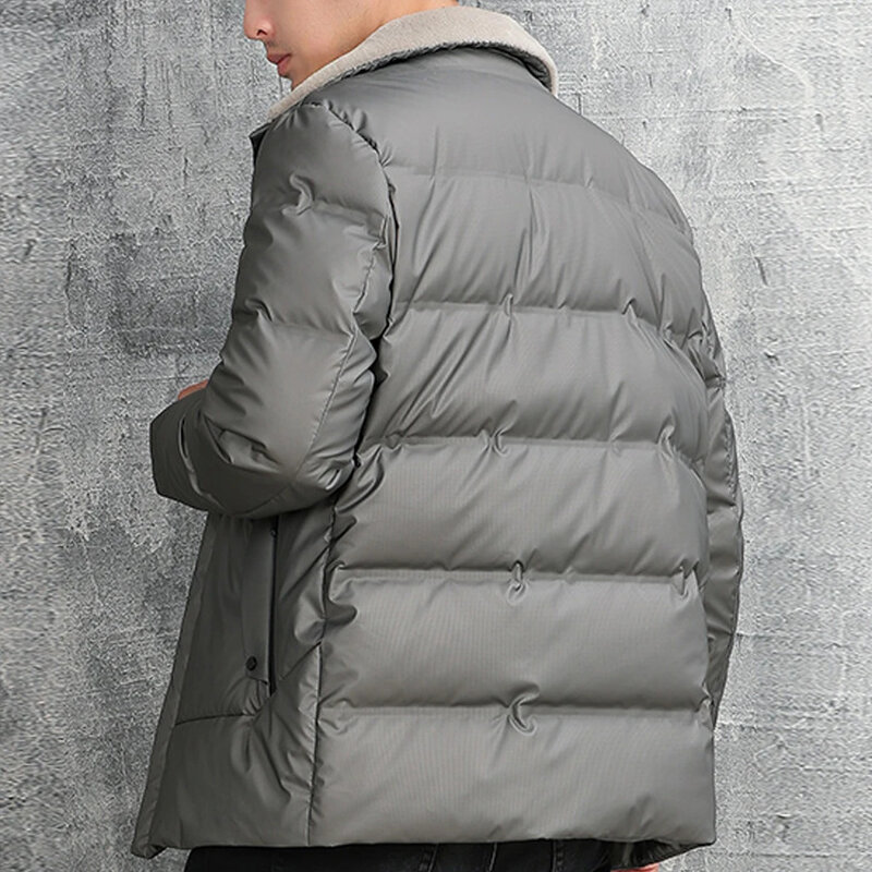 Мужской пуховик средней длины, теплый шерстяной пуховик с меховым воротником, ветрозащитный деловой пиджак, зима 2024
