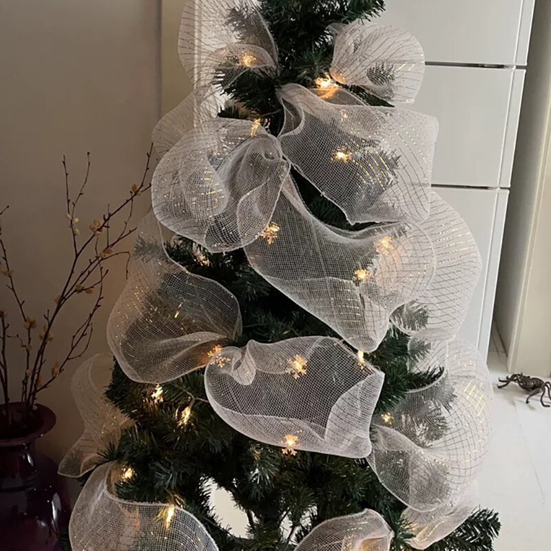 Christmas Mesh Tulle Roll Fabric Tree Pendant Merry Christmas Decor For Home 2023 Xmas Gifts DIY Craft Cristmas New Year