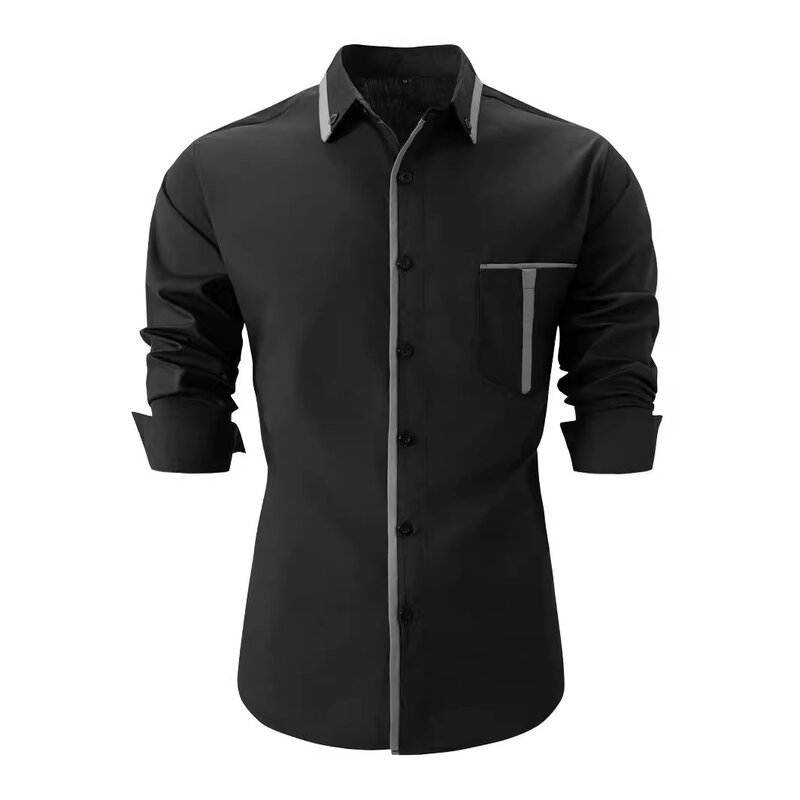 2024 Herrenmode Business Casual Shirt Langarm schlanke Persönlichkeit Tasche Social Shirt Camisa Masculina Weihnachts kleidung