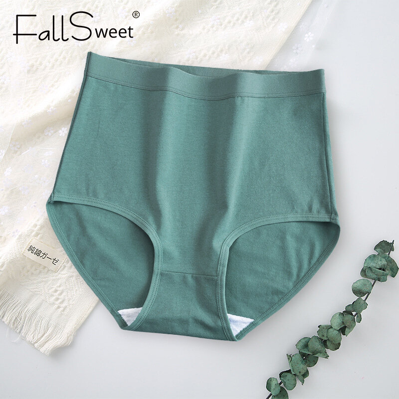 Celana dalam pinggang tinggi FallSweet, 2 potong/lot, celana dalam katun wanita, warna Solid, celana dalam nyaman, ukuran besar