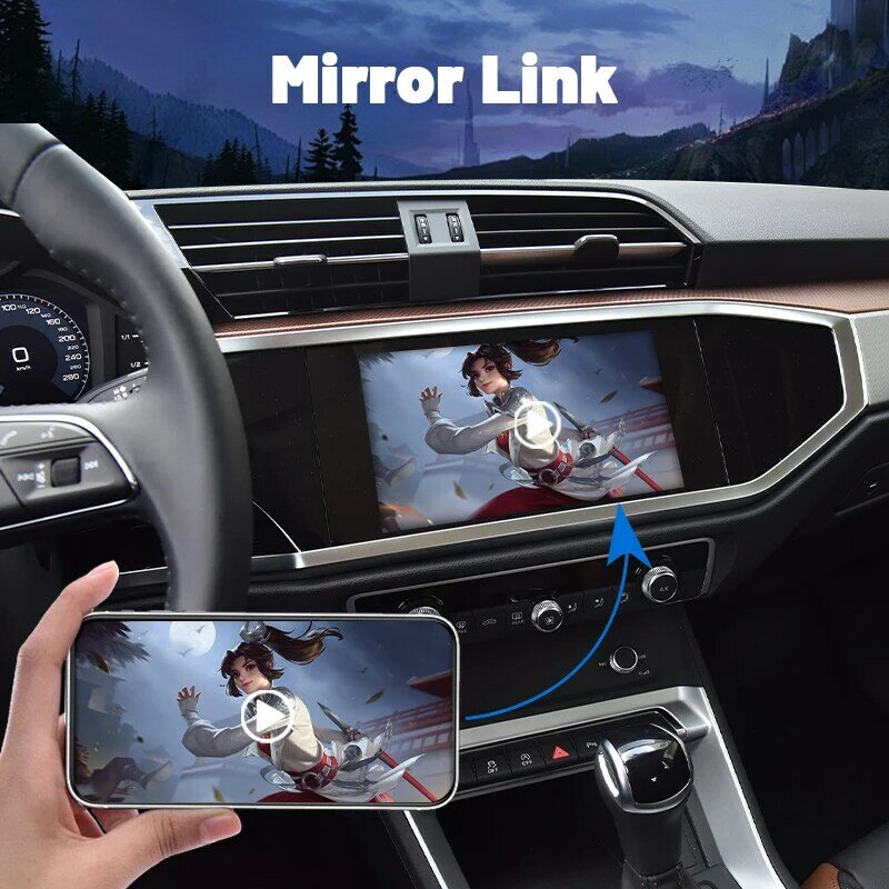 CarPlay nirkabel antarmuka otomatis Android untuk Audi A1, Q3, A4, A5, Q5, Mi 3 2021 dengan tautan cermin, fungsi pemutaran Mobil navigasi AirPlay