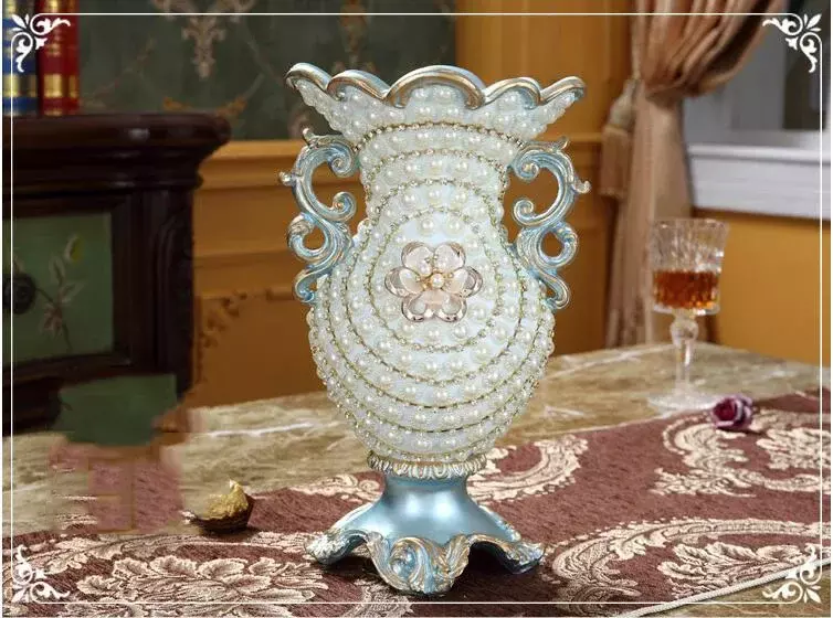 European Ancient Luxury Diamond Resin Vase Ornanents Home Wall Hanging Flowerpot Crafts Livingroom Desktop Figurines Decoration