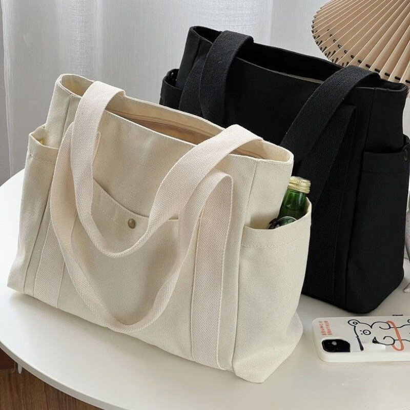 Вместительные холщовые сумки-тоуты для работы, поездок, сумка для переноски, студенческий наряд в студенческом стиле, сумка через плечо для книг