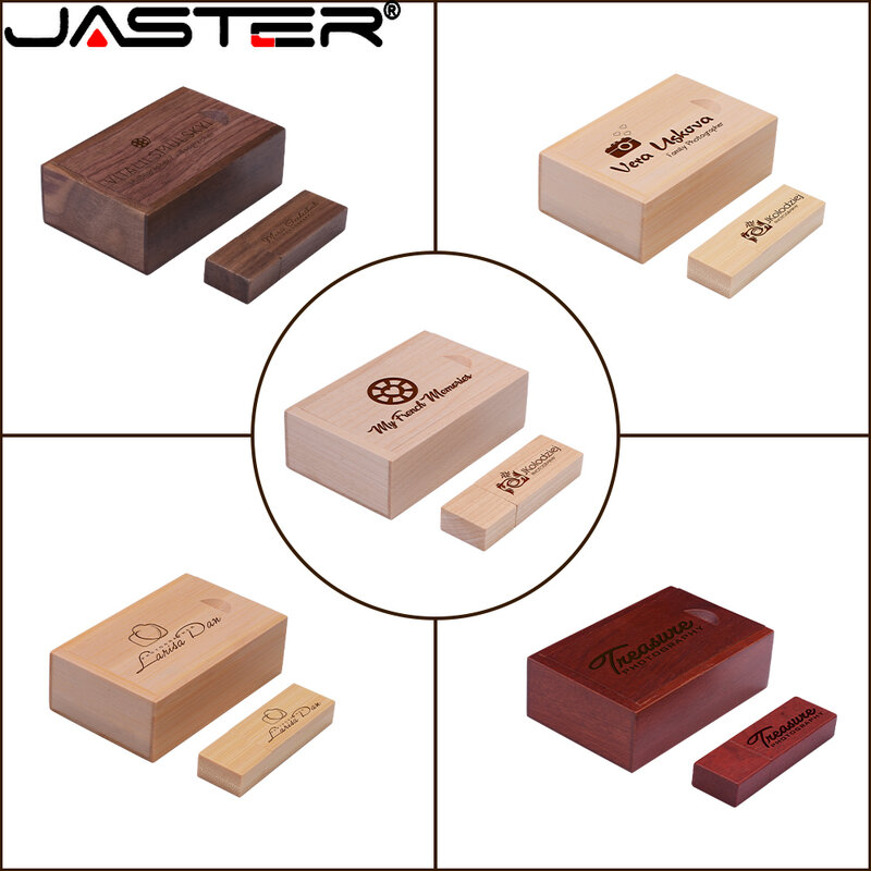JASTER-Unidad Flash USB 2,0 de madera, pendrive de alta velocidad de 128GB, 64GB, 32GB, logo personalizado gratis, 16GB, regalo creativo