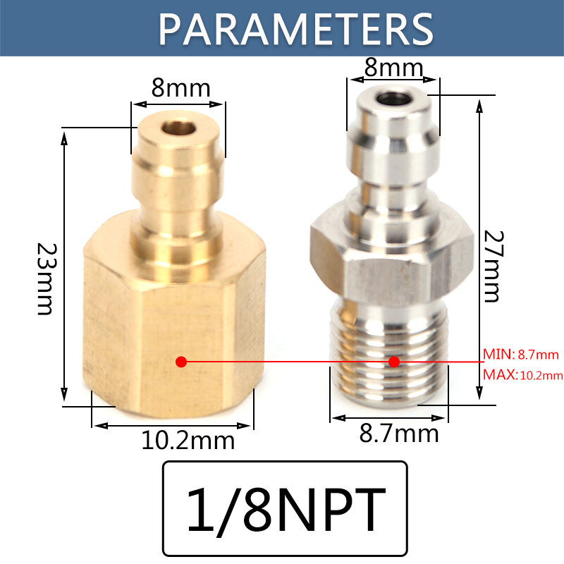 8mm 1/8NPT Quick Female Plug 1/8BSPP Male Plug High Pressure Coupler Fittings M10x1 Air Socket 4500Psi 2pcs/set
