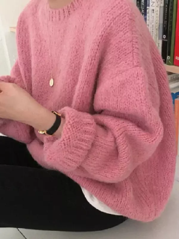 10 цветов, розовый женский свитер, женские зимние свитера, пуловер, Женский вязаный свитер с длинным рукавом, Свободная трикотажная верхняя одежда белого цвета