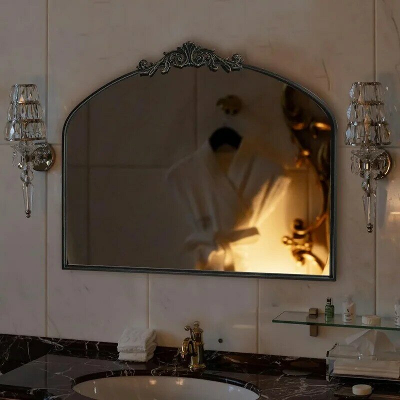 Золотистое арочное зеркало, барочное Латунное зеркало для камина, викторианское винтажное зеркало с полноразмерной рамой, декоративное зеркало