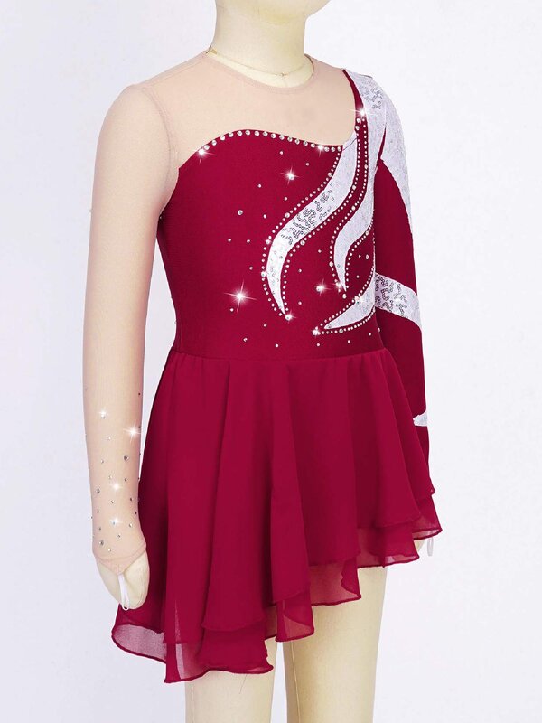 Детское платье для катания на коньках для девочек, блестящее танцевальное платье с блестками, сетчатые шифоновые костюмы балерины
