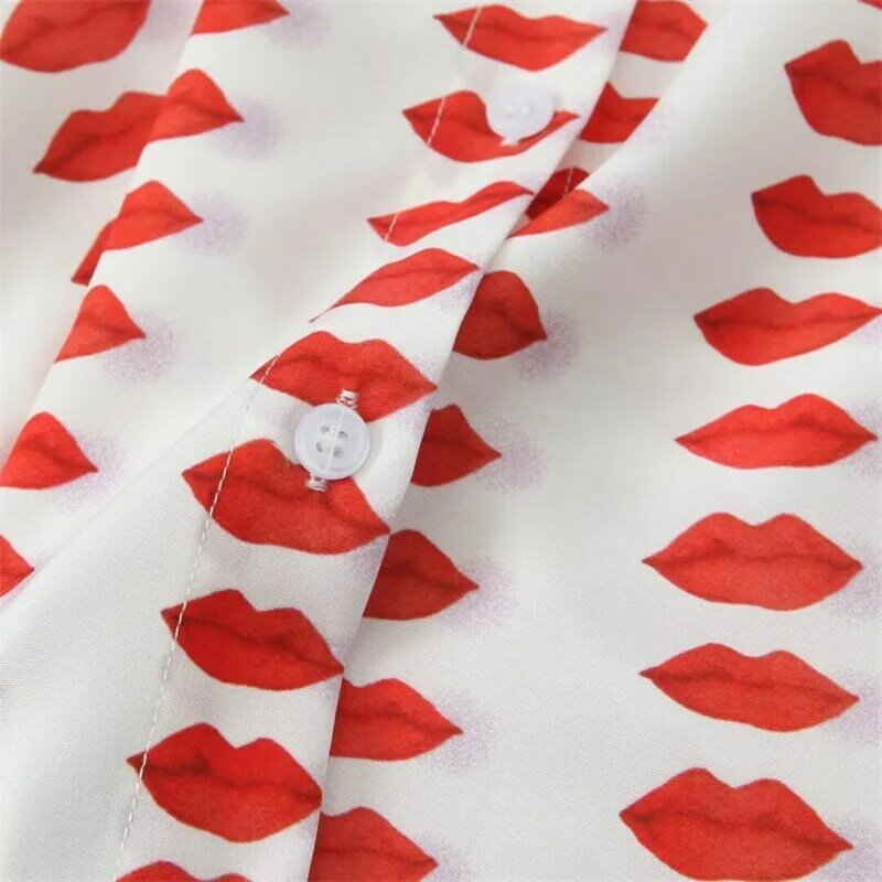 KEYANKETIAN-vestido con estampado de labios para mujer, minivestido ajustado de manga corta con cuello redondo y una hilera de botones, estilo Retro, novedad de 2024