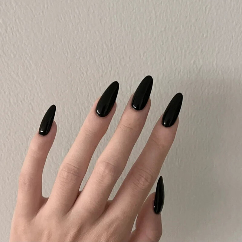-Длина Черные искусственные ногти сплошной цвет Эко-дружественных смолы искусственные ногти для начинающих украшения ногтей практика