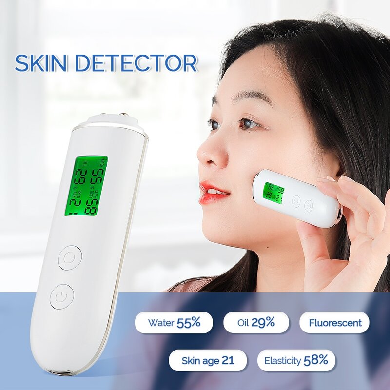 Smart LCD Display Skin Analyzer Testador de óleo de água Medidor de umidade da pele facial Detector de agentes fluorescentes