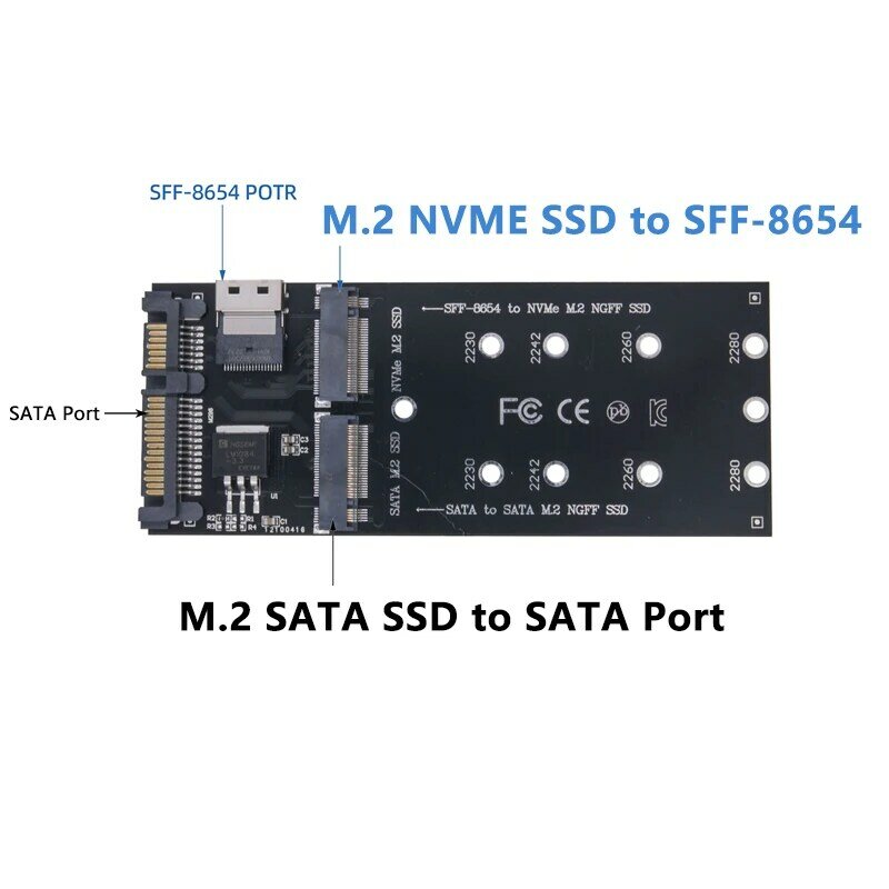 Adaptador de SSD M2 M.2 SATA SSD a SATA + M2 NVME convertidor de SSD a SFF-8654, tarjeta de expansión de 22 pines SATA a M2 para placa base de escritorio de PC