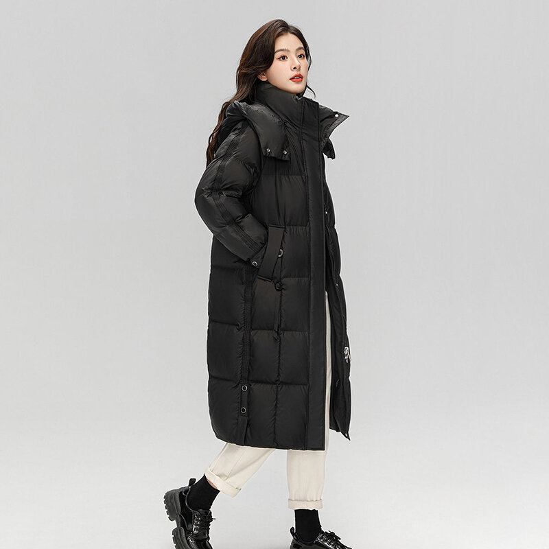 女性の長い膝のダックダウンコート,厚い気質のあるコート,ルーズファッション,新しい韓国版,2023