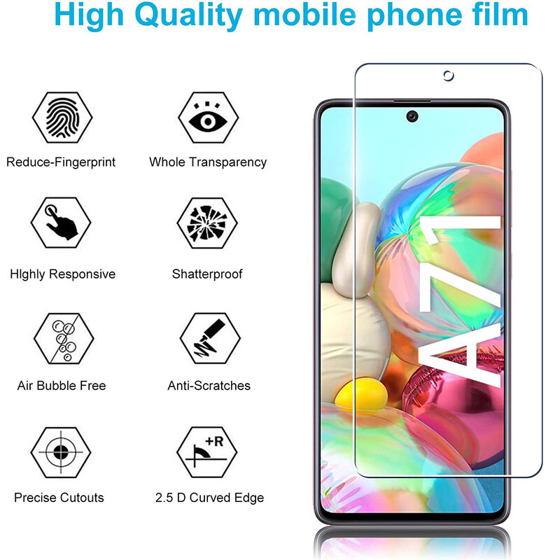 2/4Pcs Screen Protector Glass For Samsung Galaxy A71 Tempered Glass Film