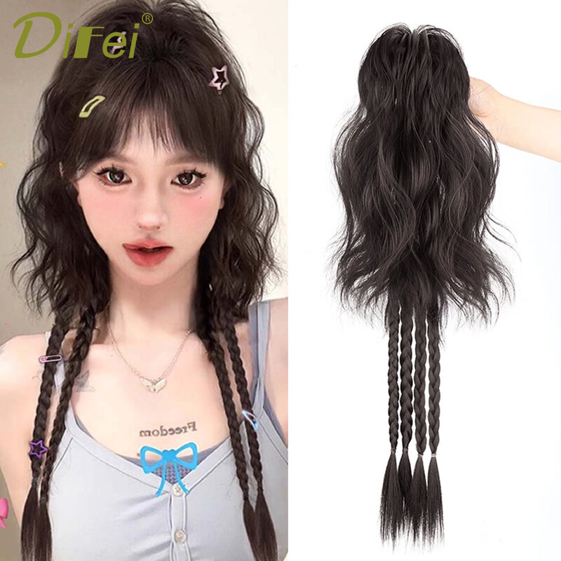 Wig Women's High ponytail Clamping Clip Simulation Hair Sweet Spot Dyed Boxing Braid Waterfall Half tied ponytail Wig Braid