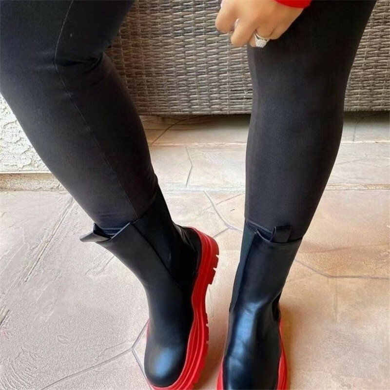 Vrouwen Chunky Hak Enkellaars Vrouw Schoenen Herfst Merk Designer Chelsea Laarzen Vrouwelijke Platform Laarzen Lasdies Mode Combat Laarzen