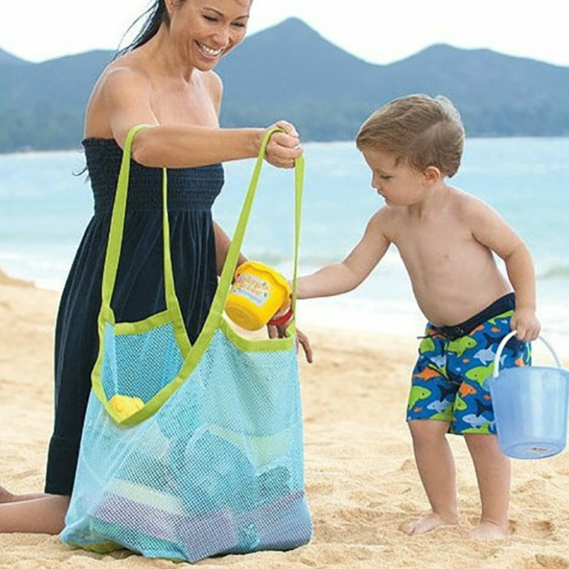 Saco de mão de malha de praia ao ar livre crianças areia afastado dobrável protable criança brinquedos de praia sacos de roupas de armazenamento de brinquedos diversos organizadores saco