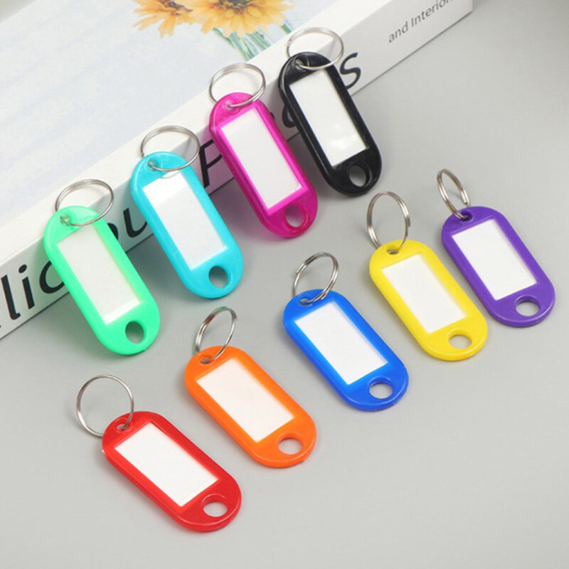 Gantungan Kunci plastik warna-warni 30 buah Label Label kunci nama bagasi Tag nama Label ID dengan cincin terpisah