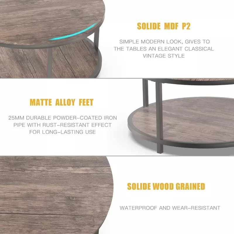 โต๊ะกาแฟขนาด36นิ้วสำหรับห้องนั่งเล่น2ชั้นโต๊ะไม้และโต๊ะ perabot rumah ขาโลหะที่แข็งแรงพร้อมโต๊ะชั้นวางของ (วอลนัท)
