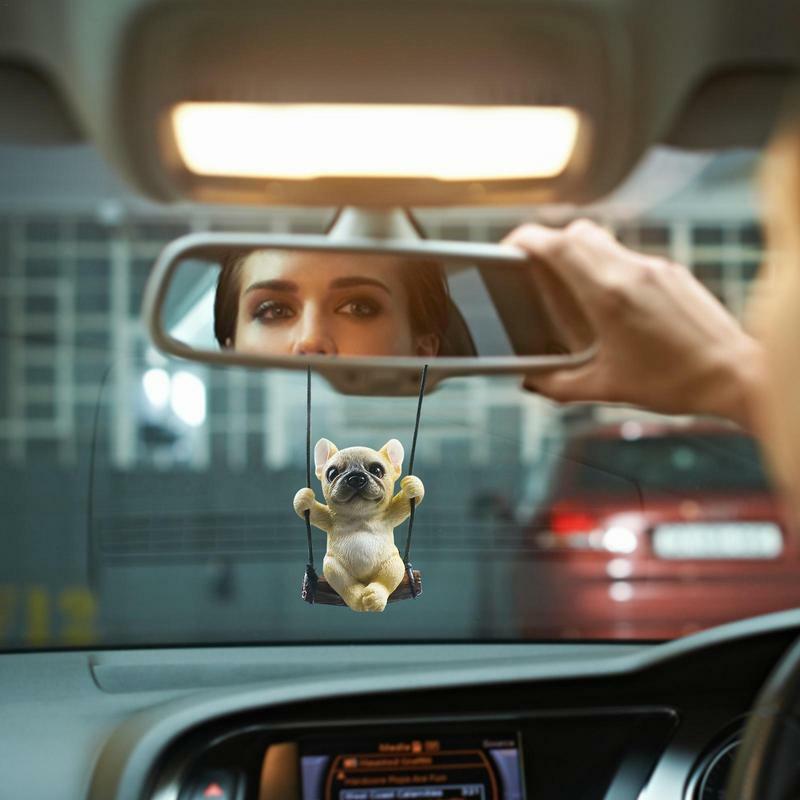 Auto Ornamente für Rückspiegel | Bulldogge Rückspiegel Anhänger | niedliches Autozubehör Harz hand gefertigte hängende Verzierung a