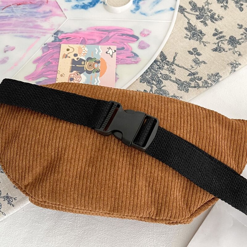 Fanny Pack Corduroy Waist Bag Zippered Chest Bags Sling Travel Fashion Phone for Girls Women Ladies