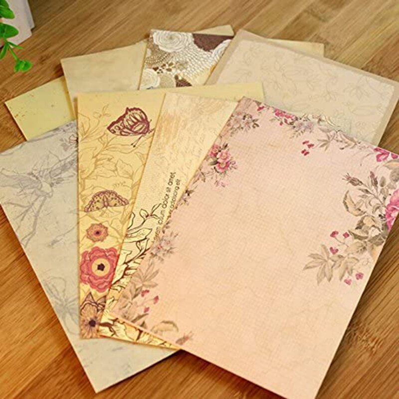 Combinando Envelopes define para cartas de caligrafia, papelaria vintage, papel escrito floral, cores sortidas, 30pcs