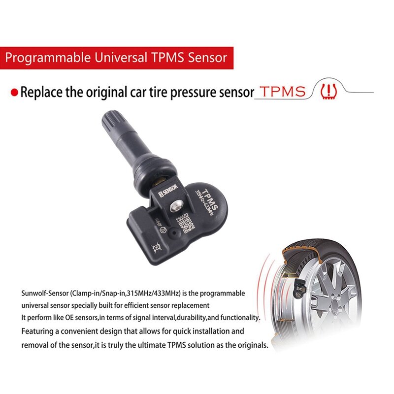 Tire Pressure Sensor Monitor System, Universal Editável Ferramenta para AUTEL, Programável MX Sensor, 315MHZ, 433Mhz, 2in 1, 5X