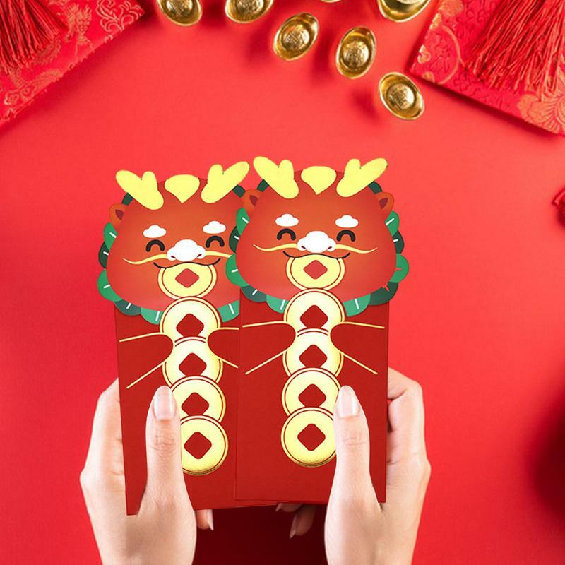 Enveloppes rouges du nouvel an chinois, sac d'argent porte-bonheur, dragon, décor de l'année lunaire, festival du printemps, 2024, ensemble de 6 pièces