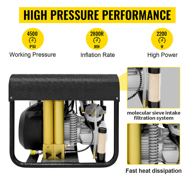 Воздушный компрессор TUDIVING бар 4500psi, PCP воздушный компрессор высокого давления, встроенная система водяного охлаждения и фильтрации для наполнения резервуара для дайвинга