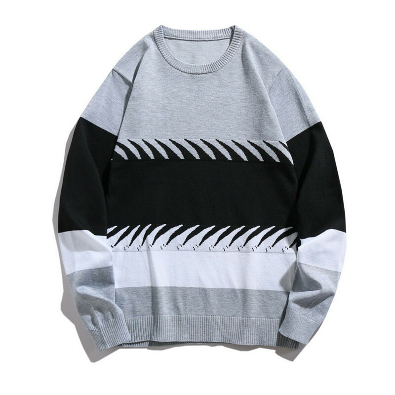 Mens Retro Thin Crew Neck Matching Color Sweater Base Sweater Autumn And Winter Hoodie Pullovers Oversize Knitted Coat