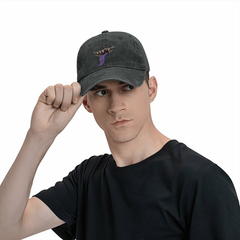 หมวกแก๊ปทีมเบสบอลของผู้ชายฟอกสีพิมพ์ลายปากหมวกแก๊ปคาวบอยหมวกแก๊ปหมวกพ่อหมวกตีกอล์ฟเกม DND