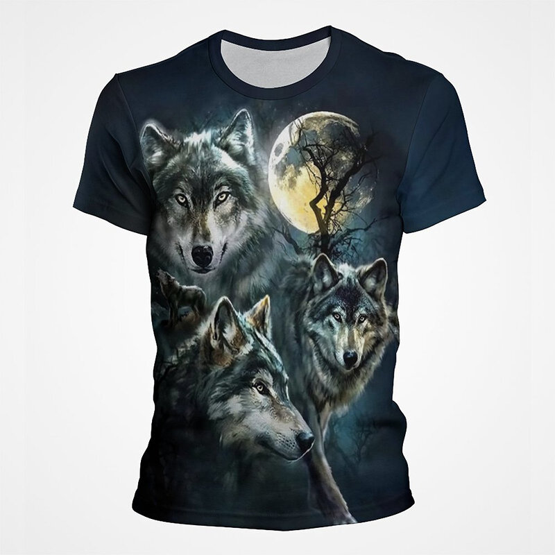 Camiseta de manga corta con estampado de lobo en 3D para hombre, mujer y niño, ropa de calle informal de moda de verano, camiseta fresca de terror, novedad de 2022