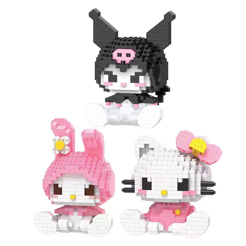 Hello Kitty mainan rakitan blok bangunan ornamen dekoratif tokoh Anime Sanrio Model Kuromi My Melody hadiah Puzzle anak-anak
