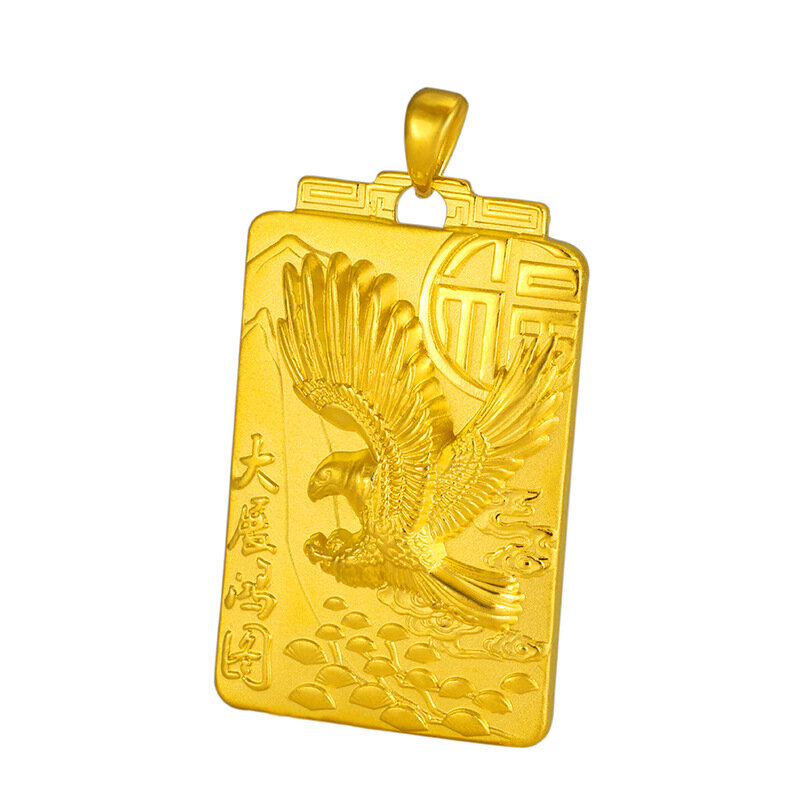 Colgante de oro Real de 24K para hombre, colgante Unisex, nunca se decolora, del mismo Color, interior y exterior, muestra grande que el Águila Extiende sus alas, 100%