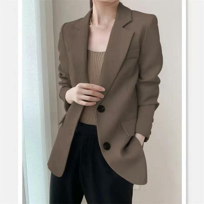Breathable Suit Jacket Stylish Women's Business Suit Coat Solid Color Turn-down Collar Single-breasted Button Decor for Office