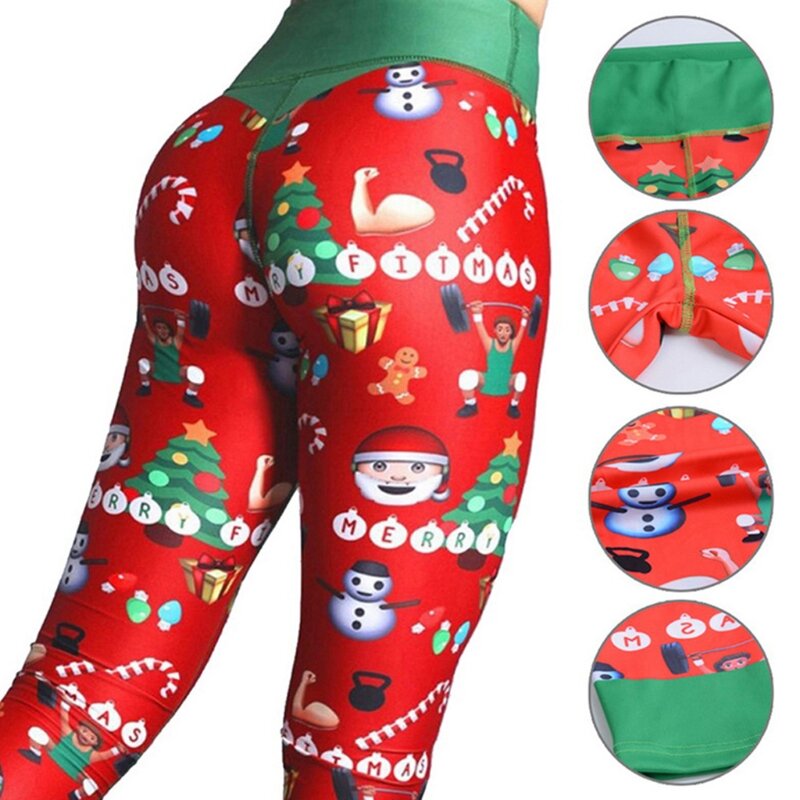 Womens High Waist Ugly Christmas Leggings Striped Bow Snowman Holiday Tights Dropship