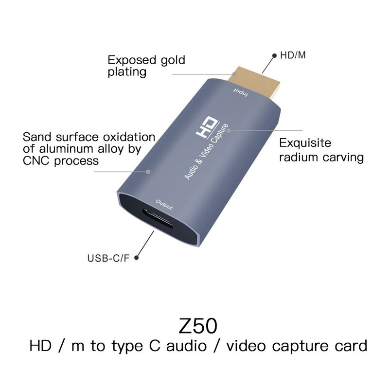 4K, USB compatível, Cartão de aquisição de gravação de jogos, 60Hz, Tipo C, F Streaming, Gravador de vídeo sem fio