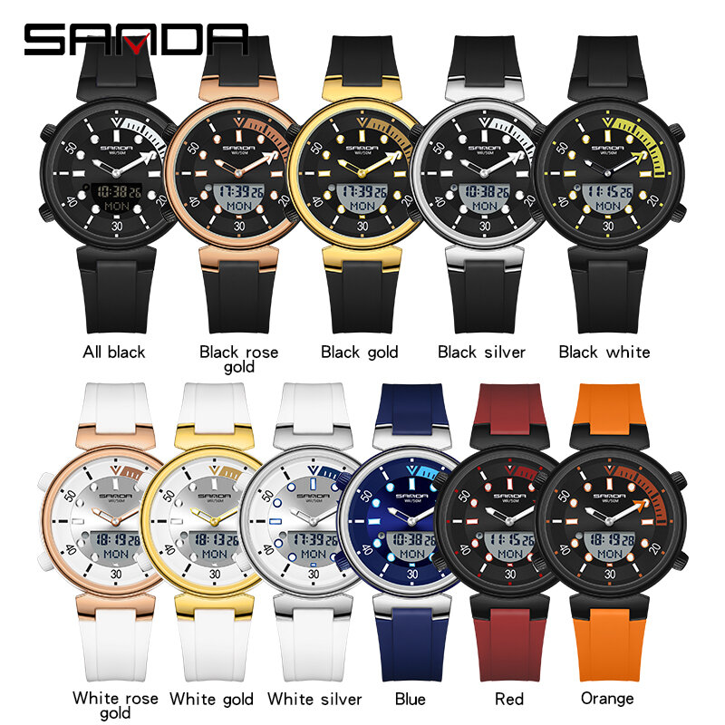 Fashion Sanda Top Luxury Brand Men's Watch Sport Waterproof Watches Dual Time Display Quartz Wristwatches Led Digital Electronic