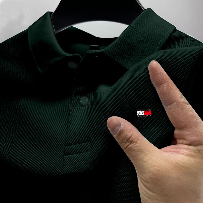 Kaos Polo bisnis santai pria, kemeja Polo lengan pendek musim panas modis santai jalanan 2024