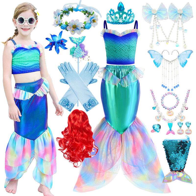 Disney-Sereia Ariel Cosplay Costume para Meninas, RPG de filmes, Princesa Siren Suit, Roupas infantis de verão, Pool Party, 6Y, 8Y, 2024