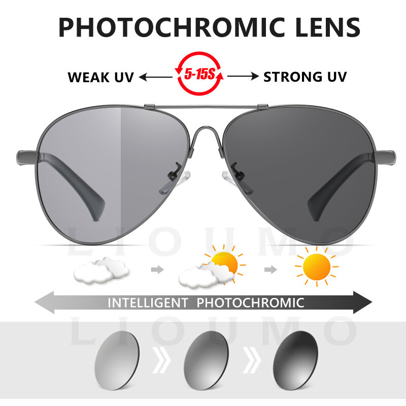 LIOUMO occhiali da sole in lega di titanio di alta qualità per uomo occhiali da sole polarizzati donna occhiali fotocromatici camaleonte UV400 zonnebril