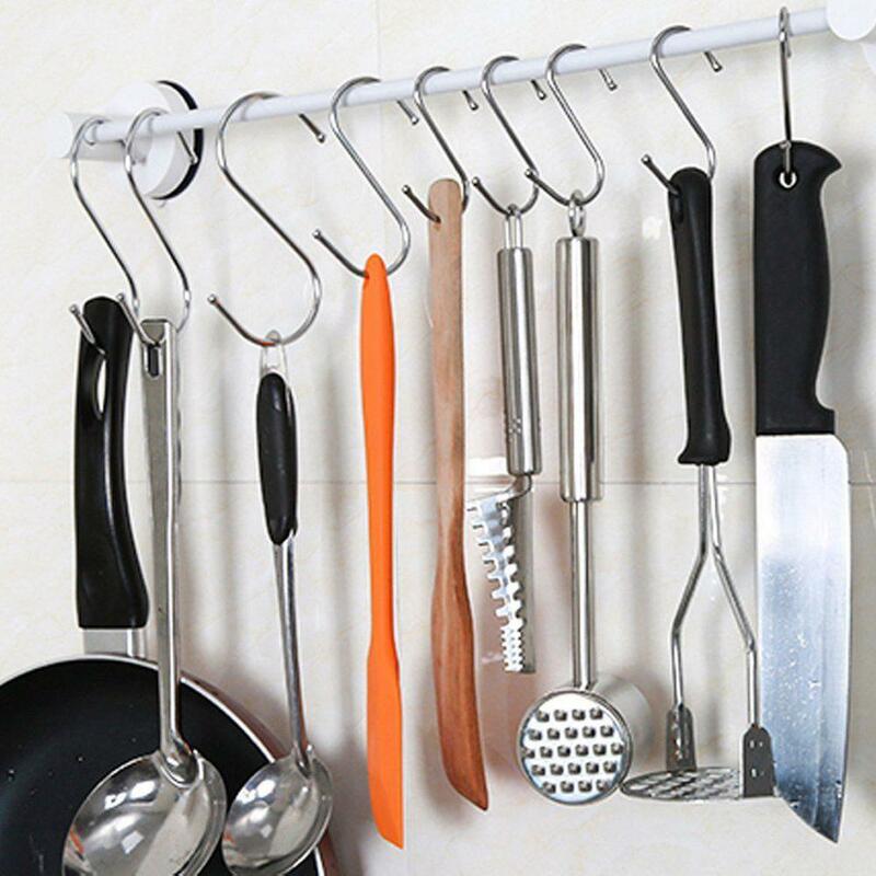 10/6/2pcs Kitchen Hooks Hanging Metal Hook Black/silver Stainless steel closet organizer handbag holder useful Kitchen tools