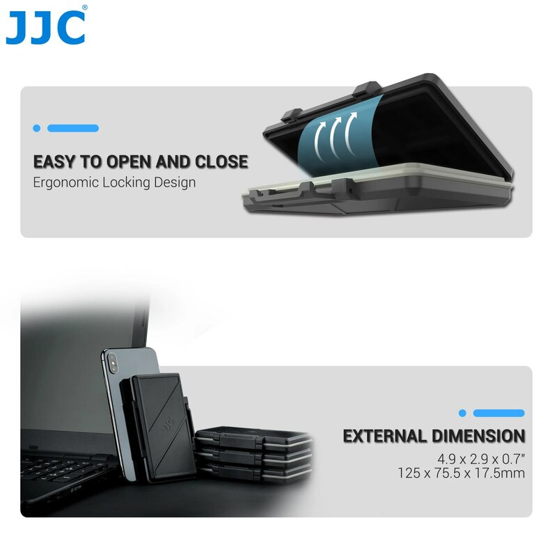 JJC Tempat Kartu Memori Tahan Air Wadah SD/MicroSD/Micro SD/TF/CF/CF Tipe A/XQD/SSD Kotak Penyimpanan Aksesori Kartu Memori