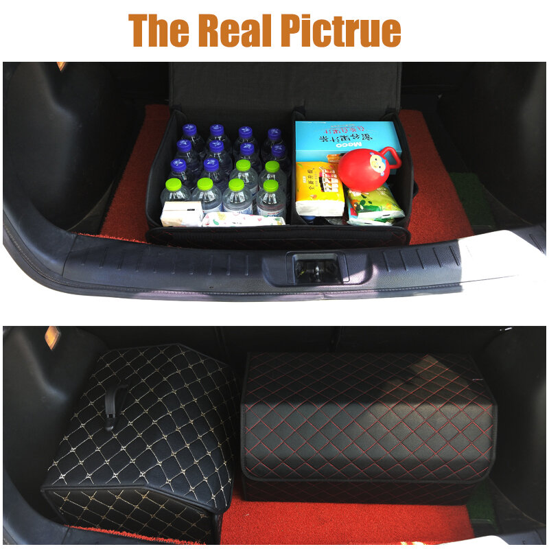 Caja organizadora de maletero de coche de gran capacidad, bolsa de almacenamiento de herramientas multiusos automáticas, almacenamiento de cuero plegable para emergencia