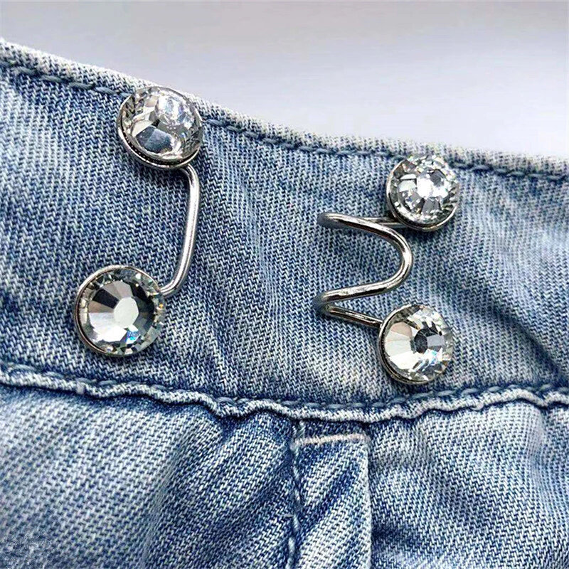Jeans vita invisibile regolazione fibbia bottone rimovibile in metallo spille da donna gonna accessori per cucire fai da te con 2 ganci di regolazione