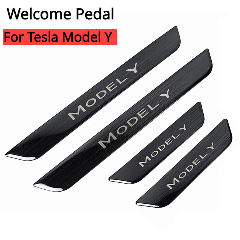 Protector de Pedal para Tesla Model Y 2023, accesorios, alféizar de puerta delantera Y trasera, antiarañazos, Pedal de bienvenida, protección inoxidable